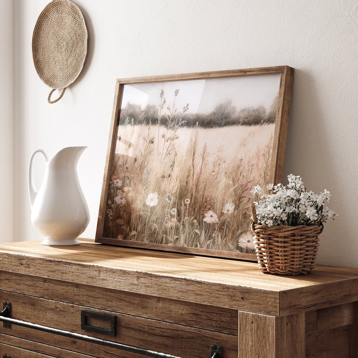 Wildflower Field Landscape Oil Painting Art Print - Image 3