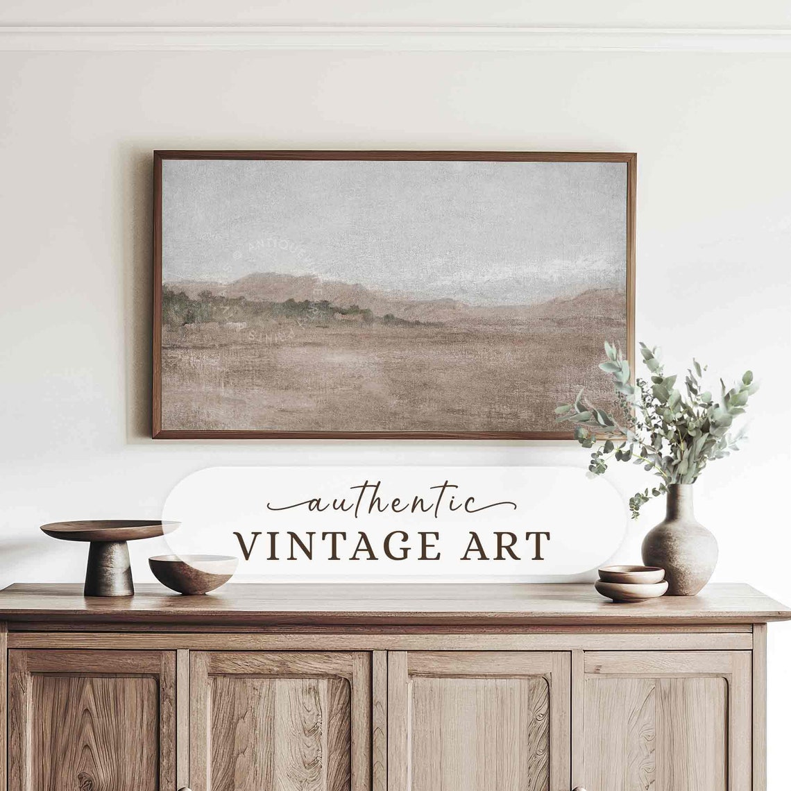Muted Beige Mountain Landscape Vintage Style Neutral Wall Art Poster - Image 4