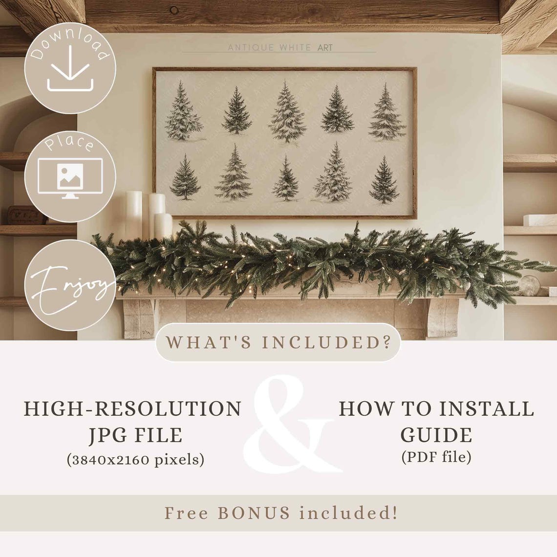 Ten Evergreen Trees Vintage Sketch Botanical Winter Wall Art - Image 3
