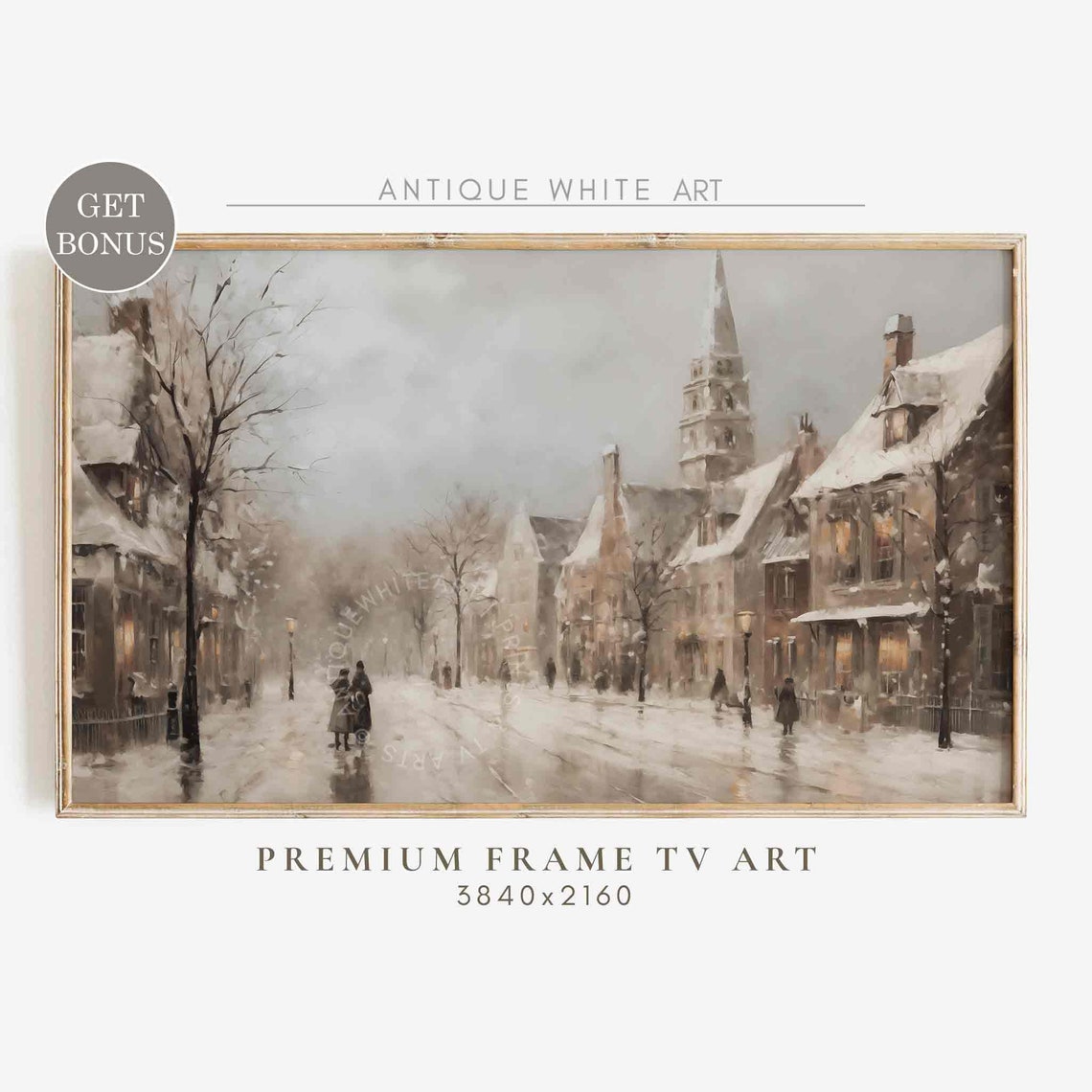 Winter Town Frame Tv Art Moody Christmas Frame Tv Farmhouse Christmas Village Painting Vintage Style Christmas Decor Wa54