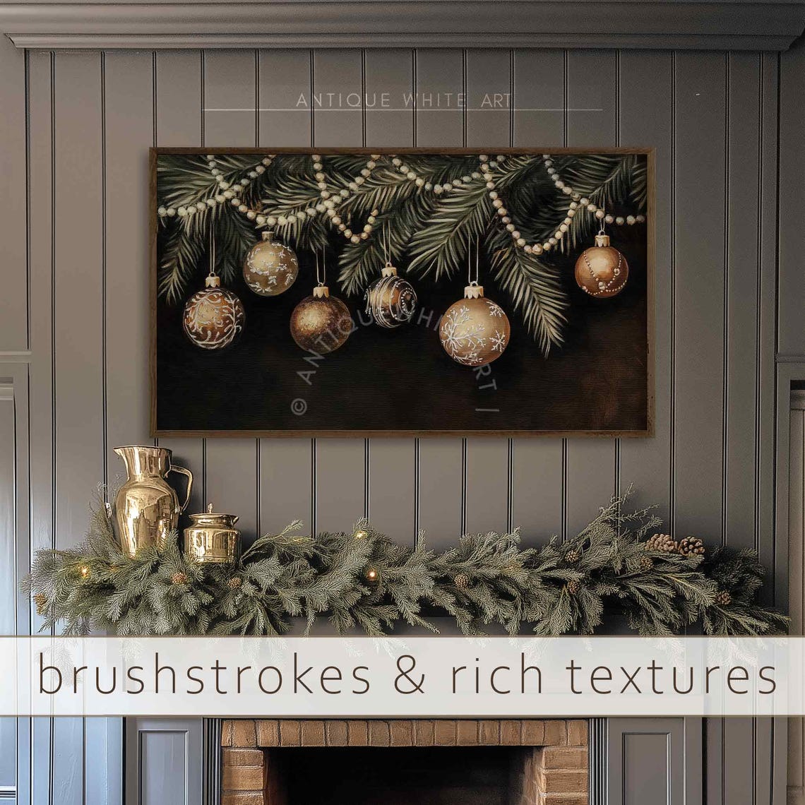 Moody Christmas Frame Tv Art Christmas Ornaments Painting Dark Frame Tv Art Vintage Farmhouse Christmas Christmas Decor Wa87 - Image 2