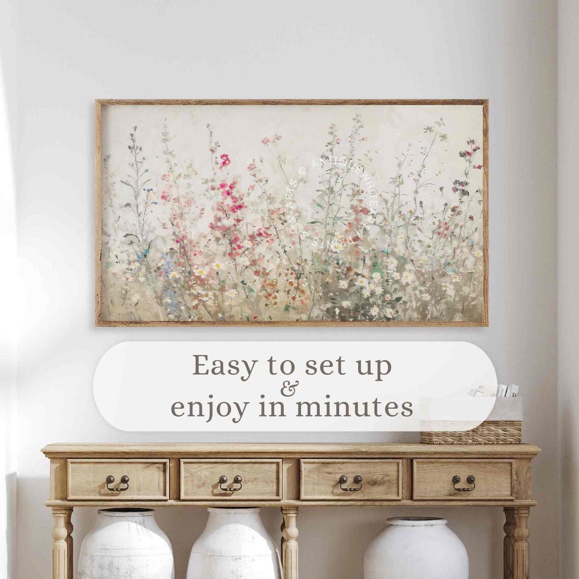 Pastel Wildflower Meadow Landscape Neutral Tone Floral Art TV Poster - Image 4