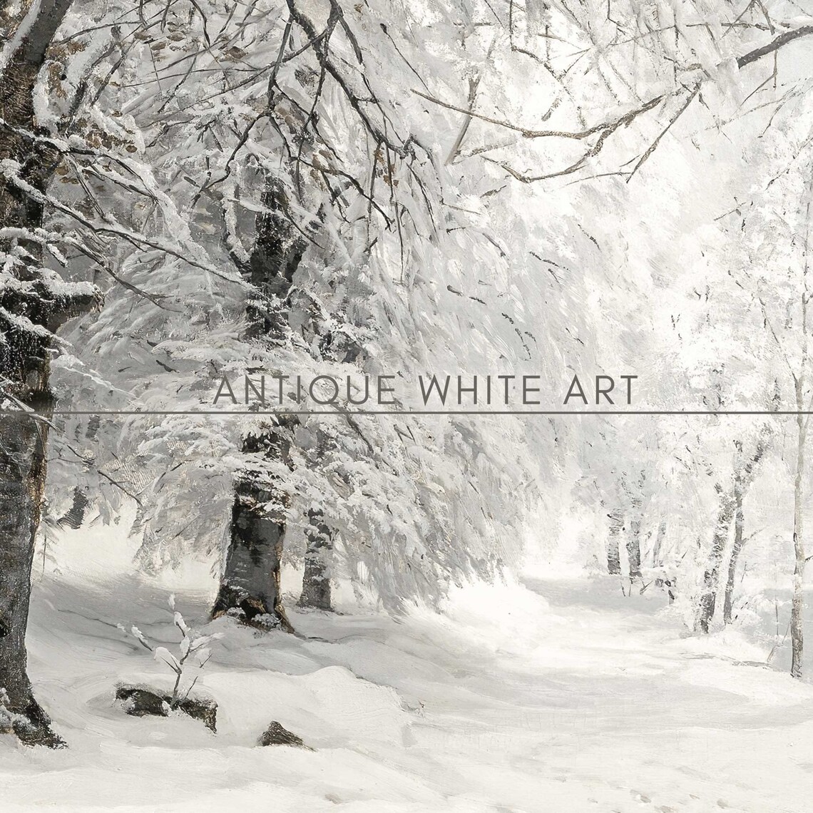 Snowy Birch Forest Path Frozen Pond Vintage Winter Art Print - Image 2