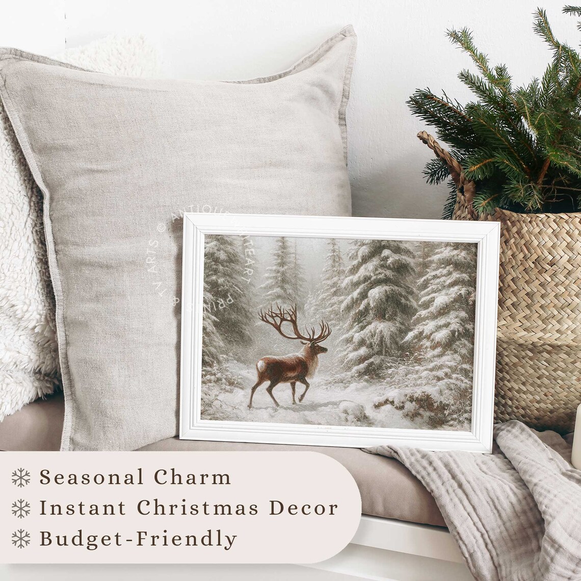 Vintage Deer In Winter Art Print, Farmhouse Christmas - Image 5