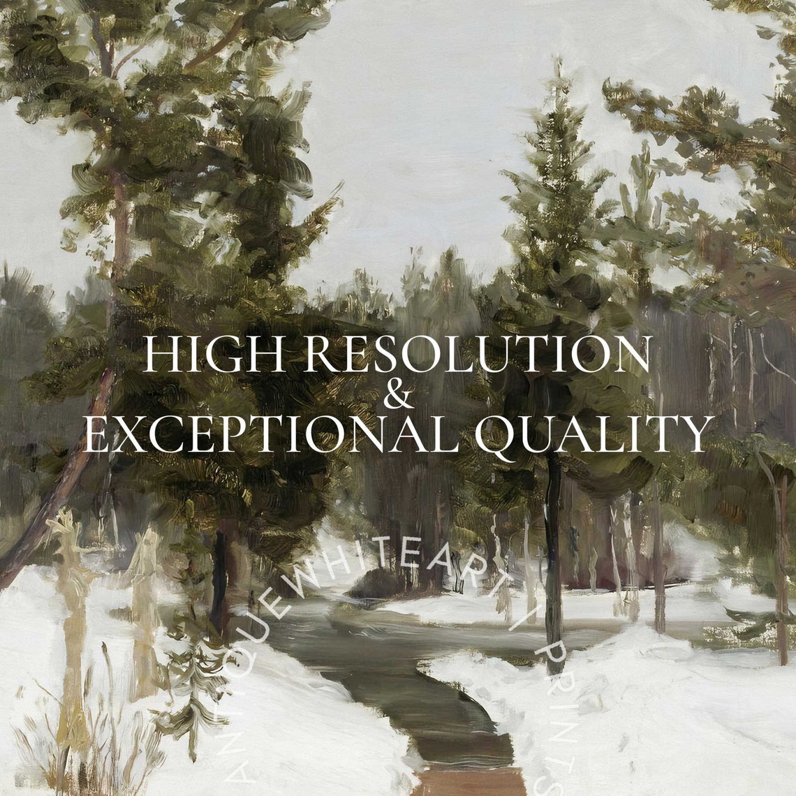 Snowy Pine Forest Stream Winter Landscape Vintage Wall Art Print - Image 4