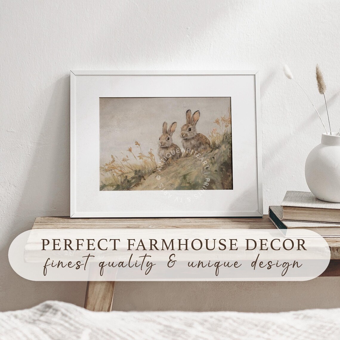 Easter Bunnies Painting, Muted Farmhouse Spring - Image 4