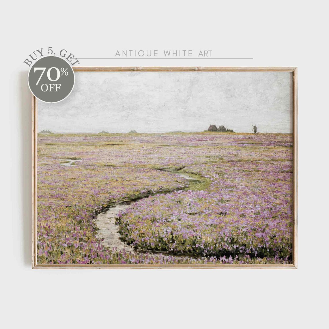 Vintage Meadow Painting, French Country Landscape Art Print