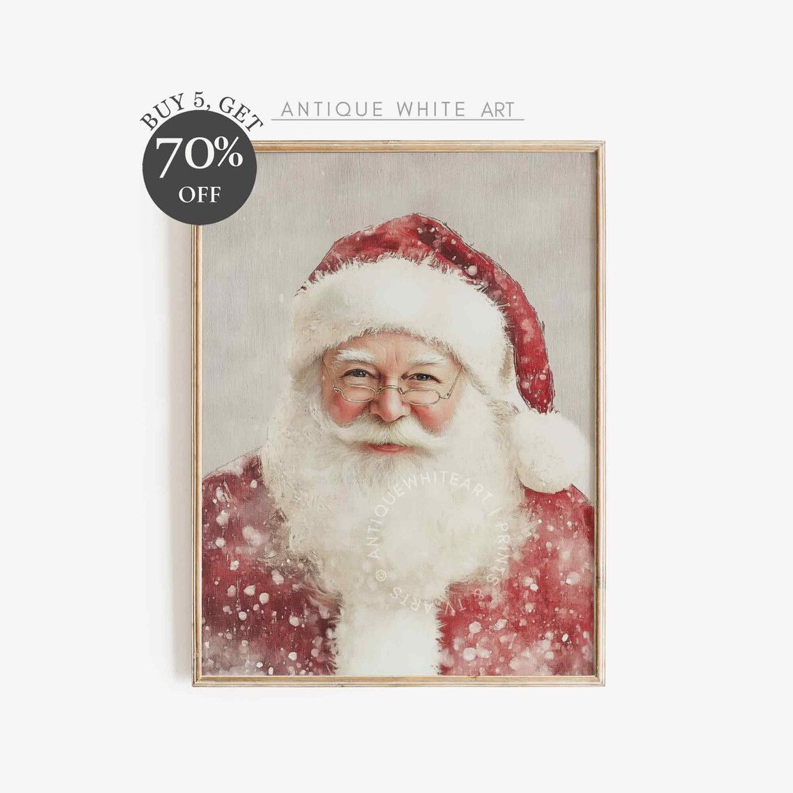 Santa Claus Portrait In Falling Snow Vintage Christmas Wall Art