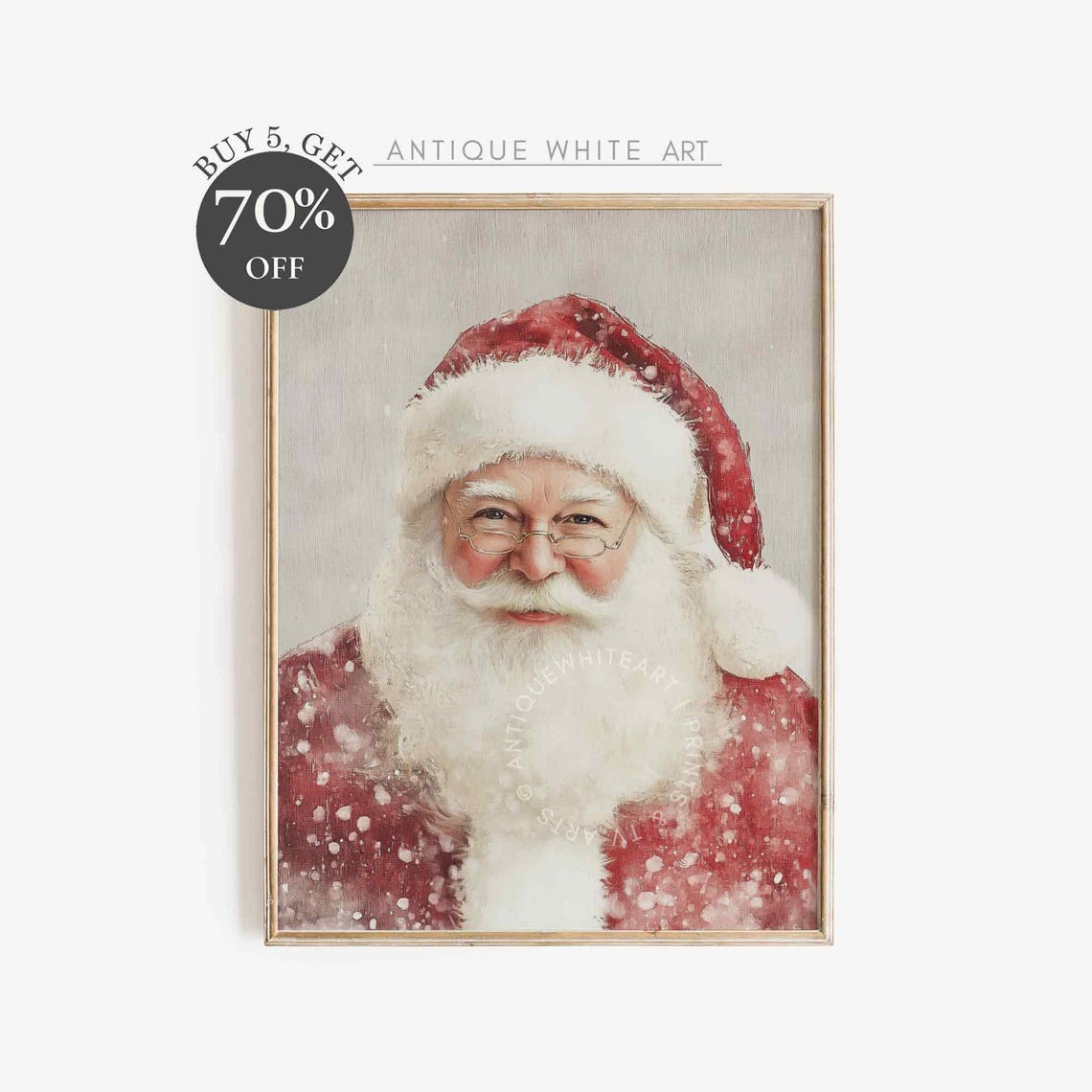 Santa Claus Portrait Print Christmas Painting Winter Holidays Wall Art Moody Christmas Wall Decor Country Christmas Print W133
