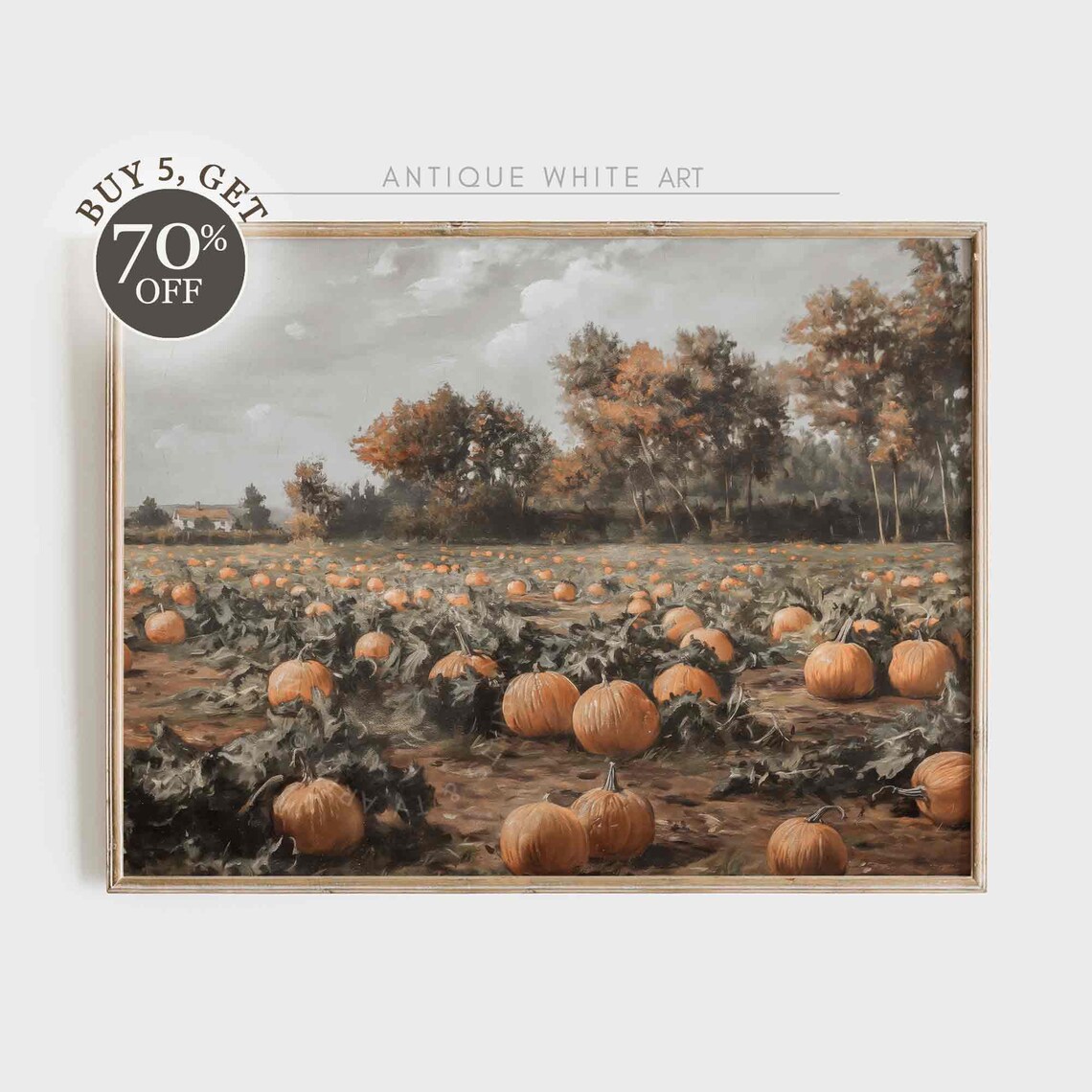 Rustic Pumpkin Patch Field Oil Painting Farmhouse Fall Harvest Scenery Poster