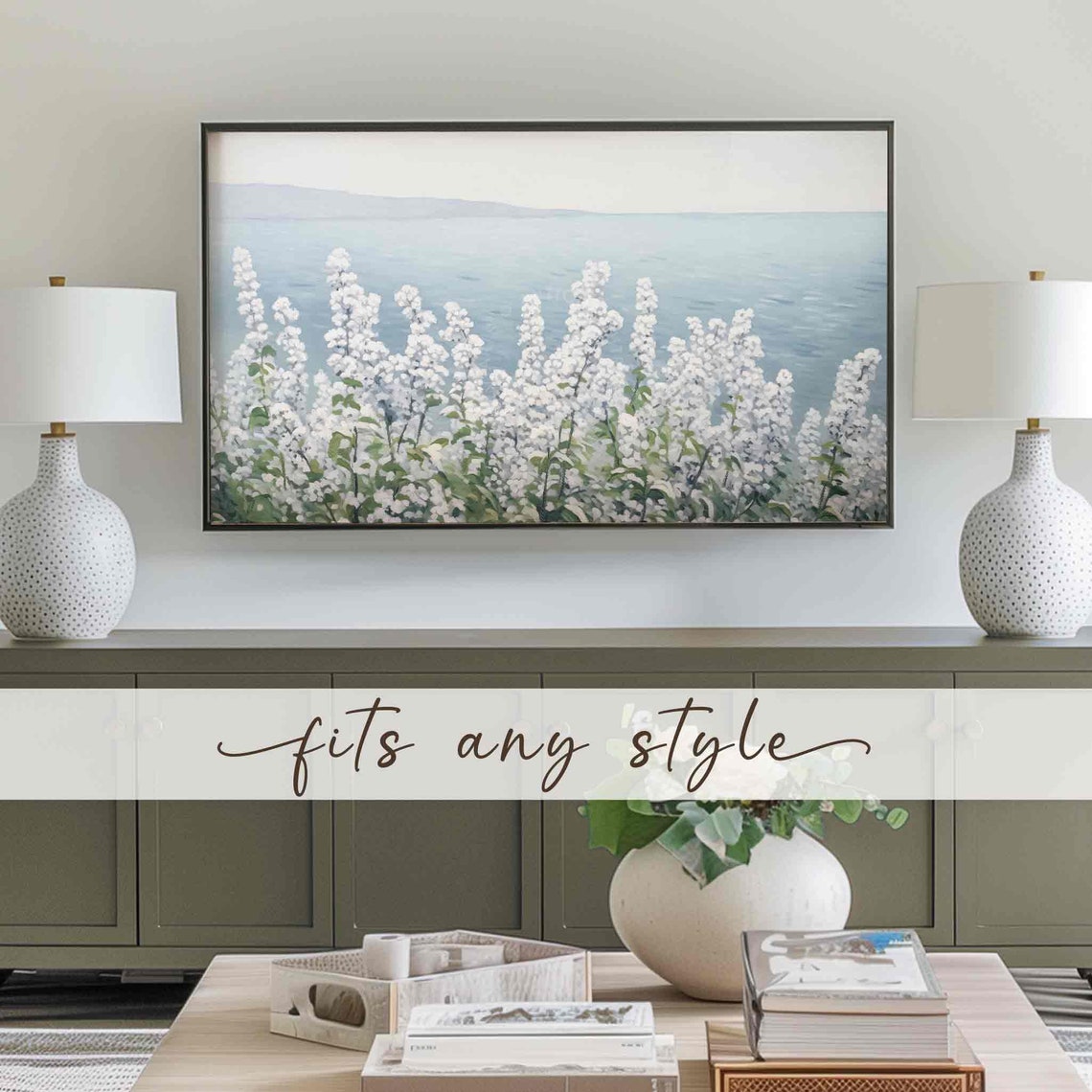 Coastal Frame Tv Art Wildflower Field Oil Painting Wildflowers Art For Tv Summer Landscape Painting Cool Tones Instant Tv422 - Image 2