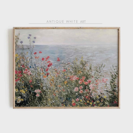 Coastal Wildflowers Vintage Summer Landscape Art Print
