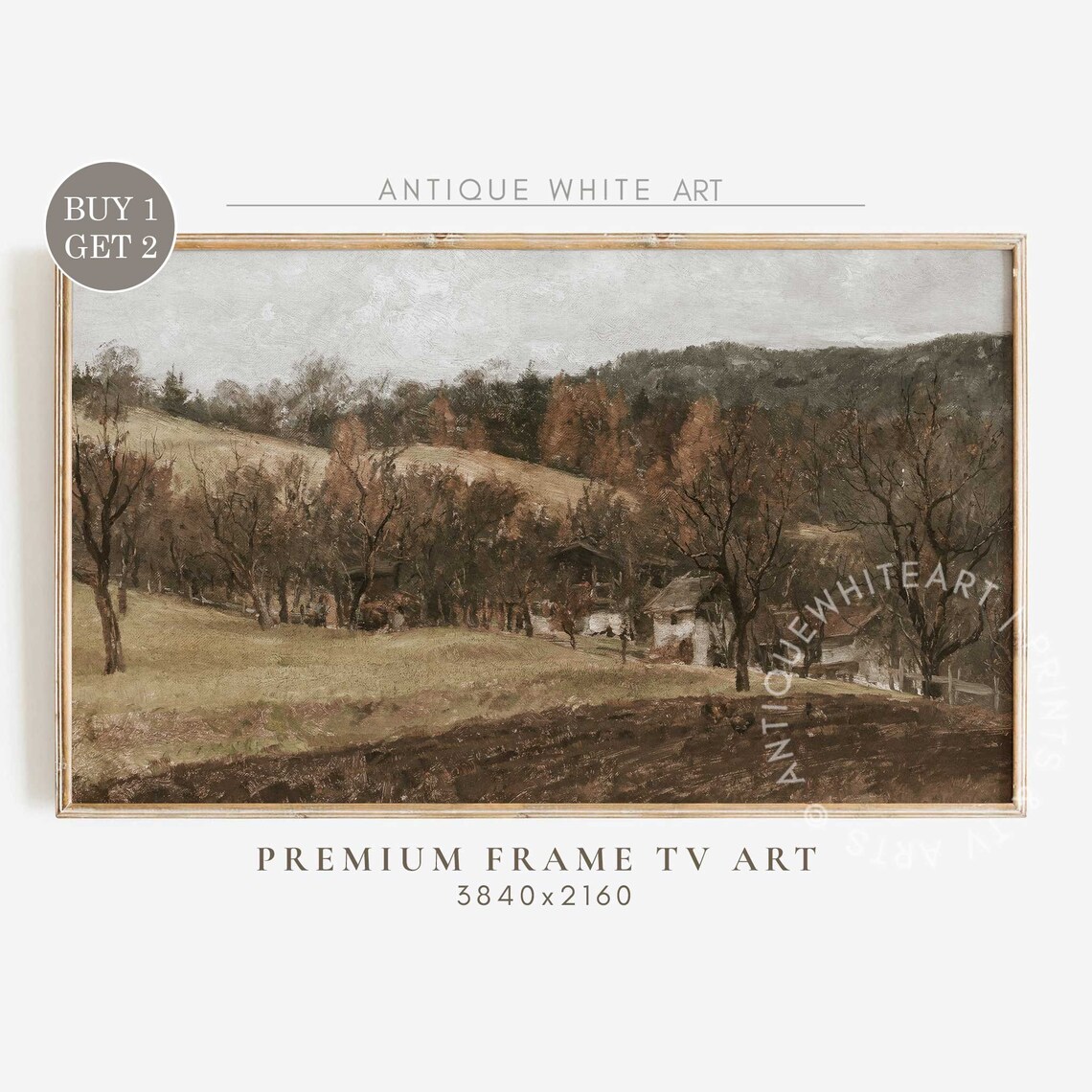 Farmhouse Autumn Landscape Art Print, Vintage Style