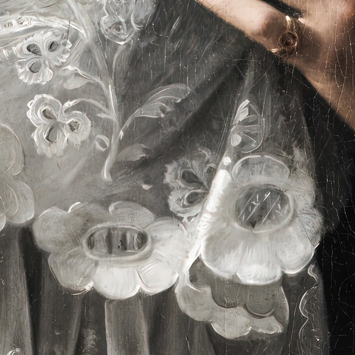 Dark Academia Victorian Lady Lace Veil Hand Holding Fan Art Print - Image 3