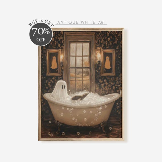 Halloween Ghost in Bathtub Art Print