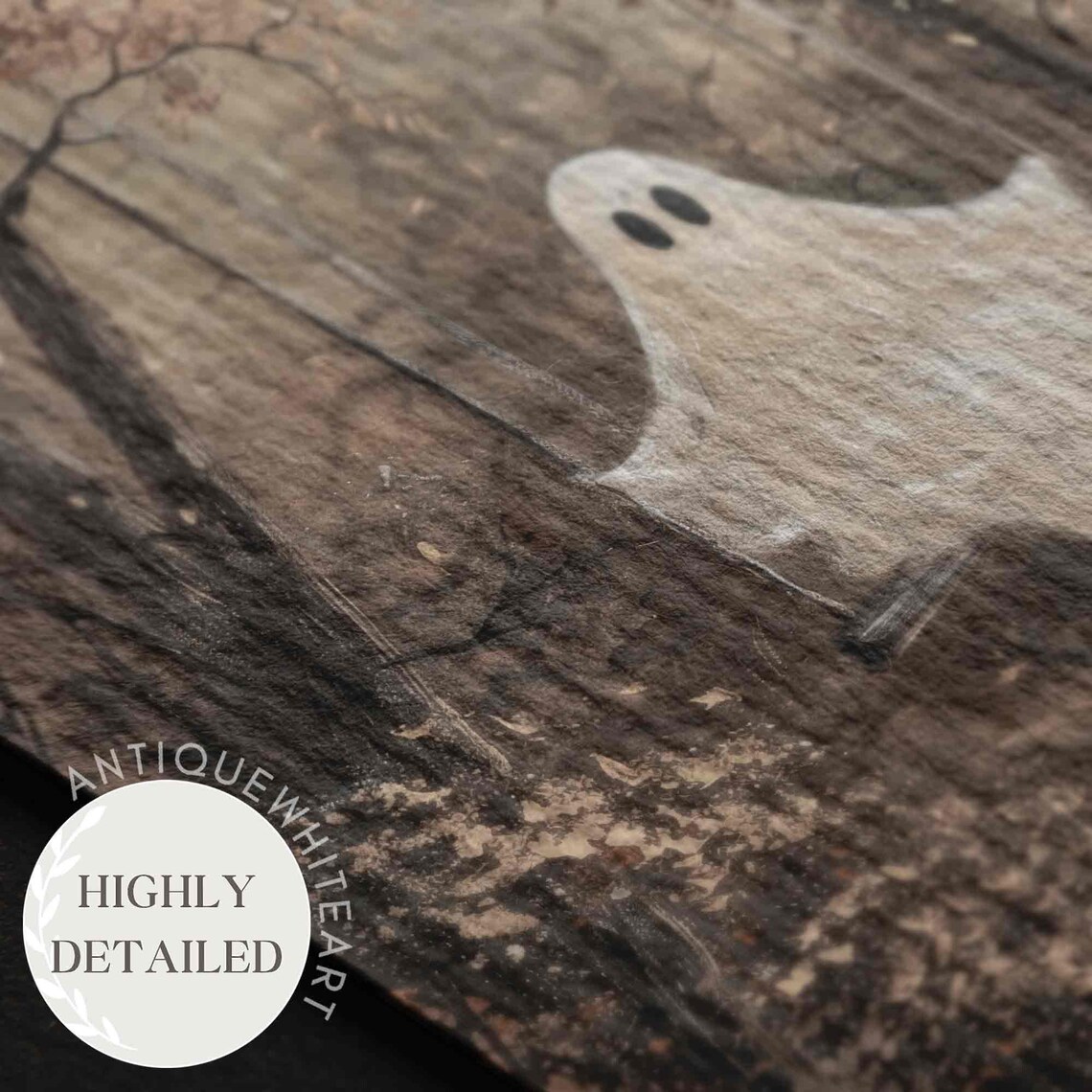Ghost on a Swing Halloween Oil Painting Print - Image 2