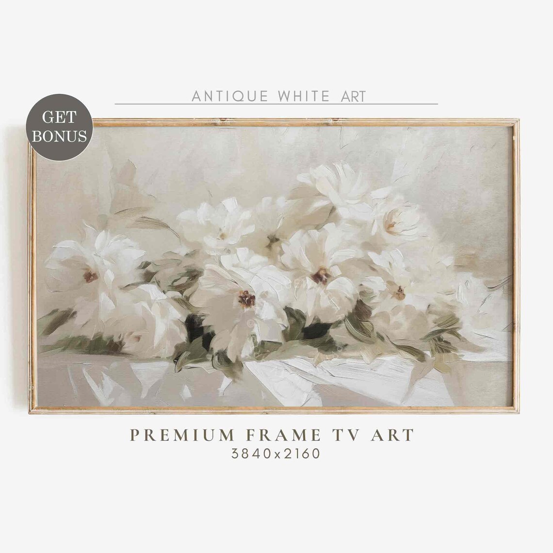 White Floral Abstract Oil Painting Neutral Blossom Soft Flower Poster