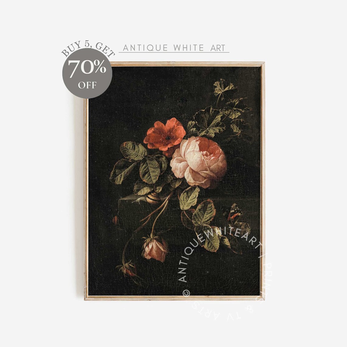 Vintage Moody Dark Flower Botanical Still Life Art Print