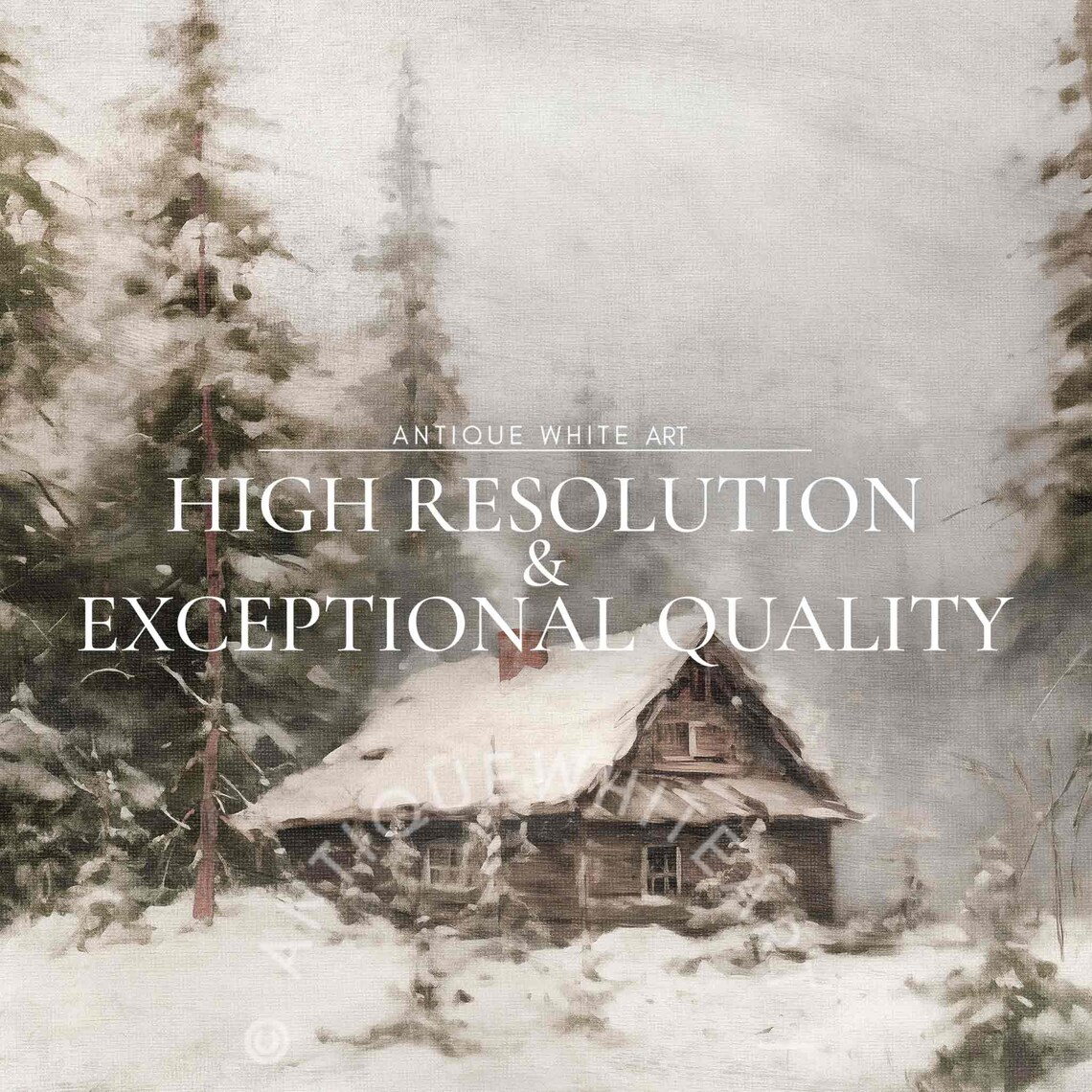 Winter Cabin Rustic Oil Painting, Winter Landscape - Image 4