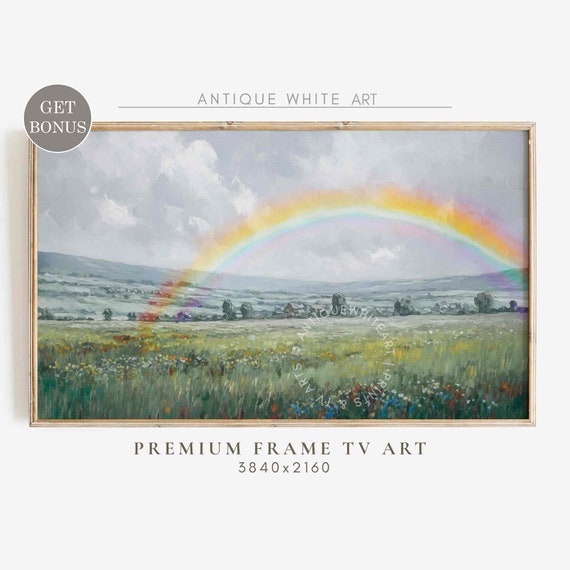 St Patricks Day Frame Tv Art Rainbow Art St Patricks Day Decor Green Country Landscape Painting Tv307