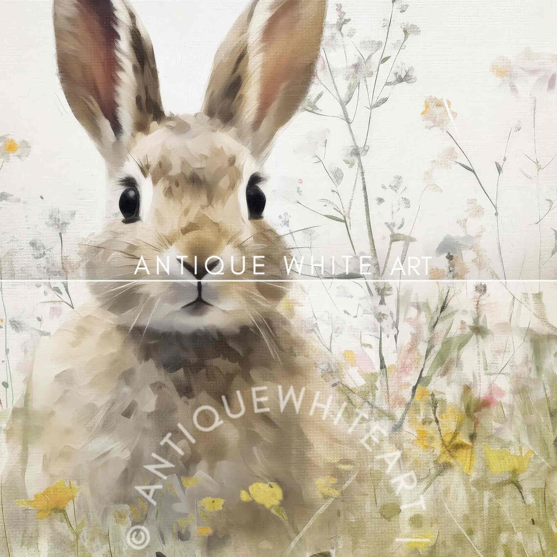 Easter Bunny Spring Decor with Wildflowers, Art Print - Image 2