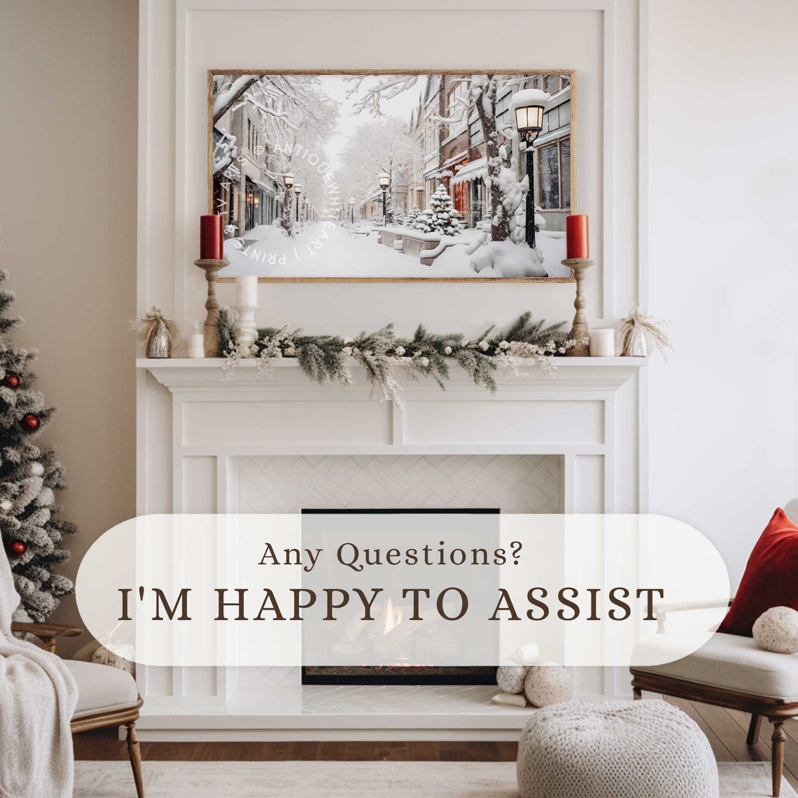 Frame Tv Art Winter Village Farmhouse Christmas Art For Tv Snowy Winter Painting Holiday Decor Tv123 - Image 2