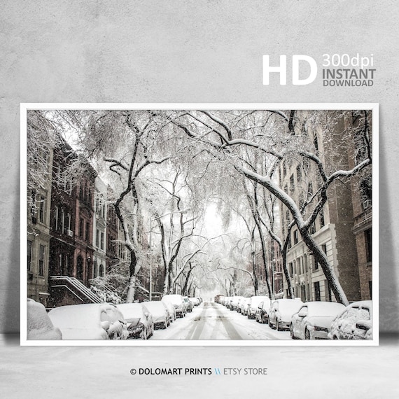 New York Upper East Side Under Snow Christmas Art Print
