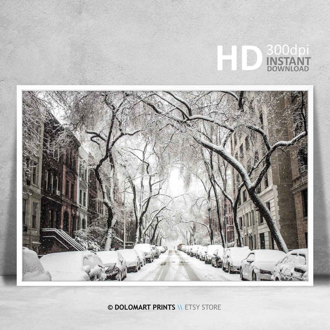 New York Upper East Side Under Snow Christmas Art Print