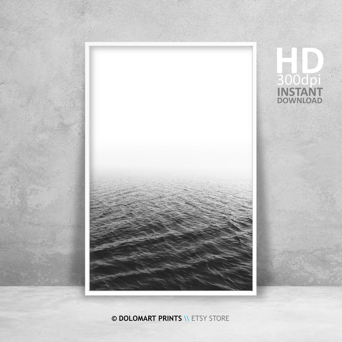 Minimalist Ocean Horizon Black And White Calm Sea Waves Wall Poster