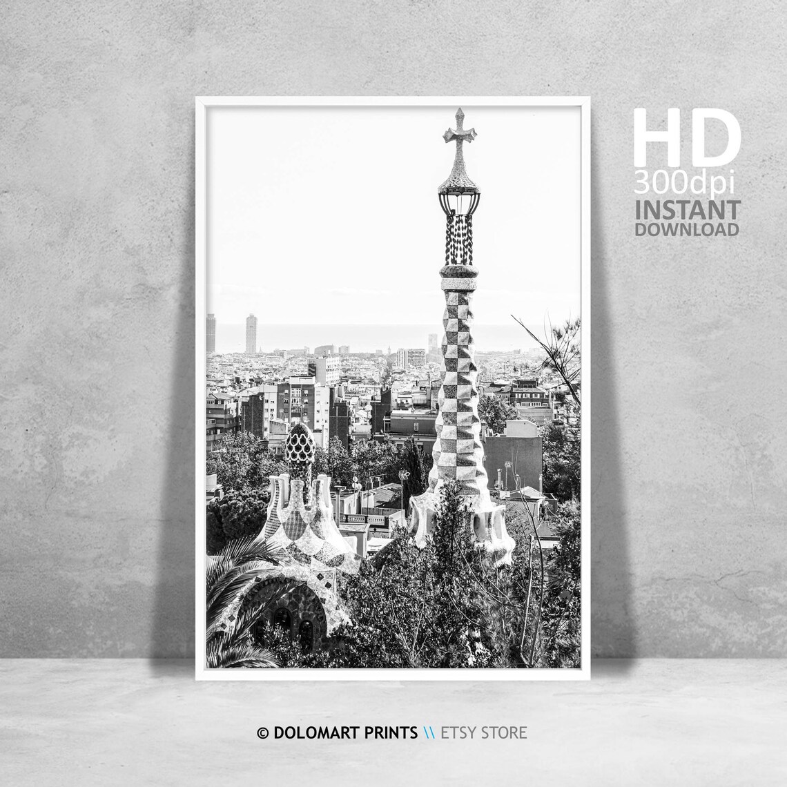 Barcelona Park Guell Black And White Travel Poster
