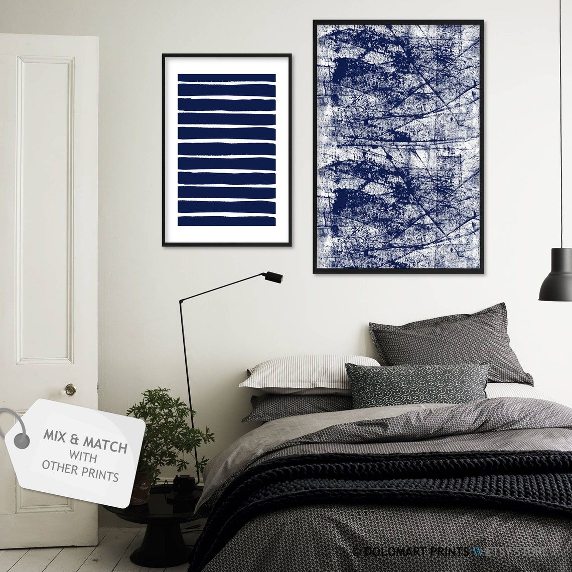 Navy Blue Hand Drawn Stripes Minimalist Scandinavian Style Poster - Image 2