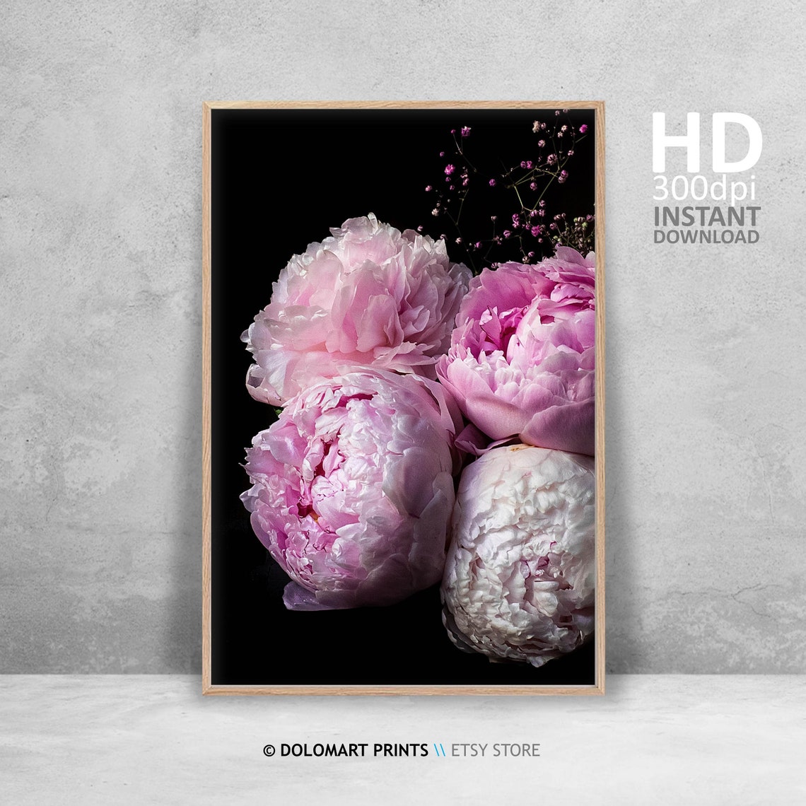Blush Pink Peonies Dramatic Black Background Floral Photo Poster - Image 4