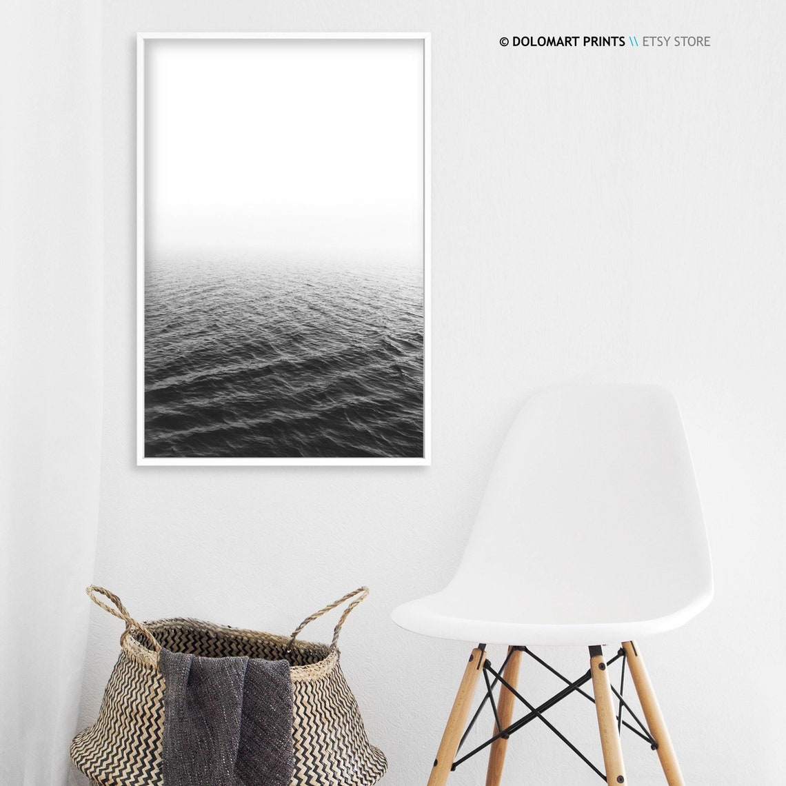 Minimalist Ocean Horizon Black And White Calm Sea Waves Wall Poster - Image 3