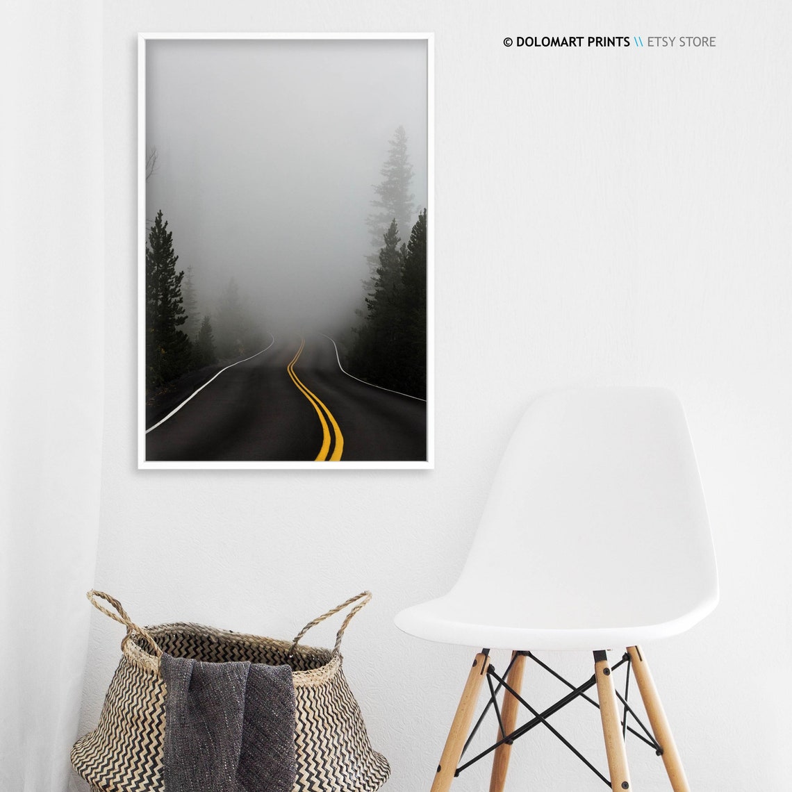Foggy Mountain Road Pine Forest Moody Adventure Travel Poster - Image 3
