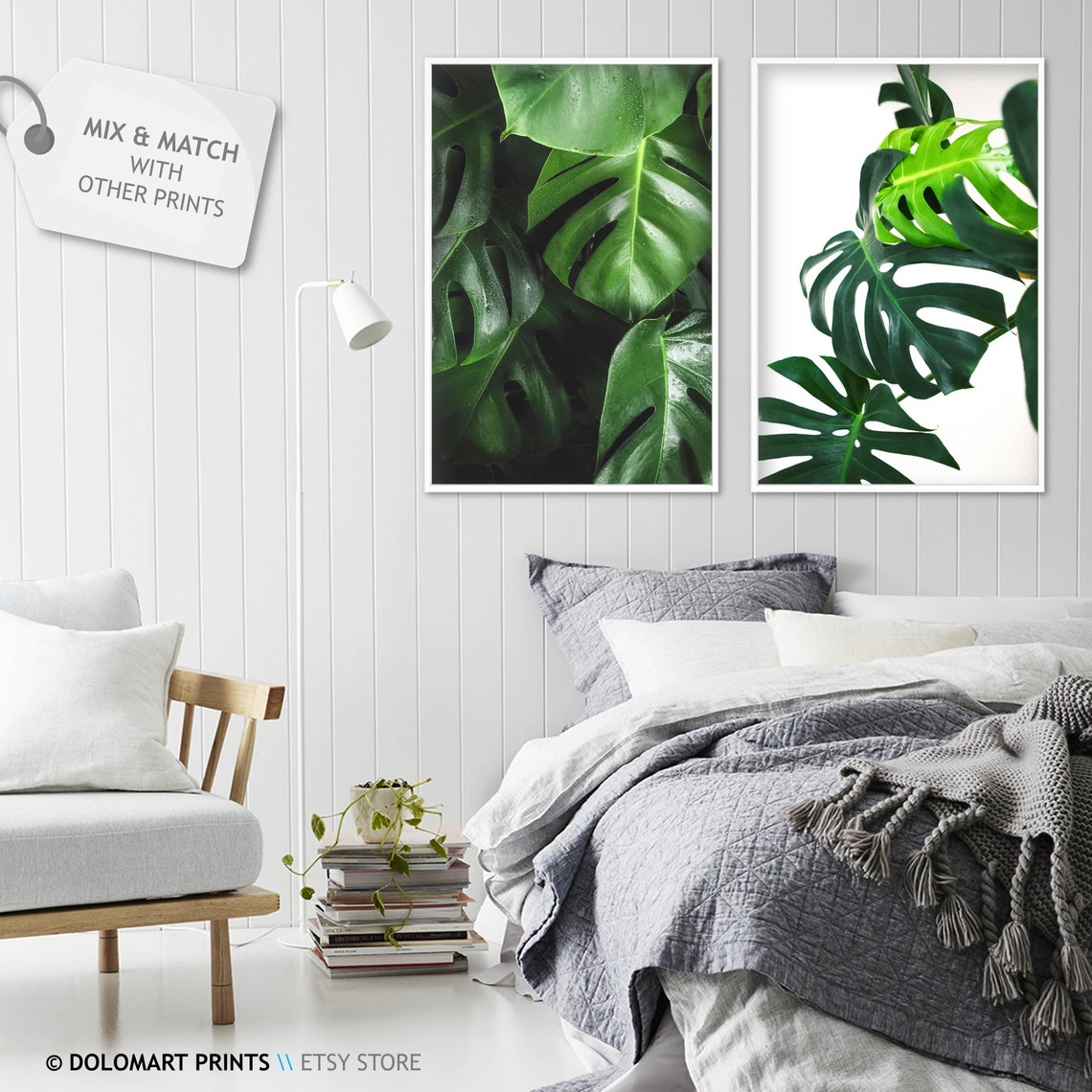 Monstera Leaves on White Green Tropical Botanical Photography Poster - Image 2