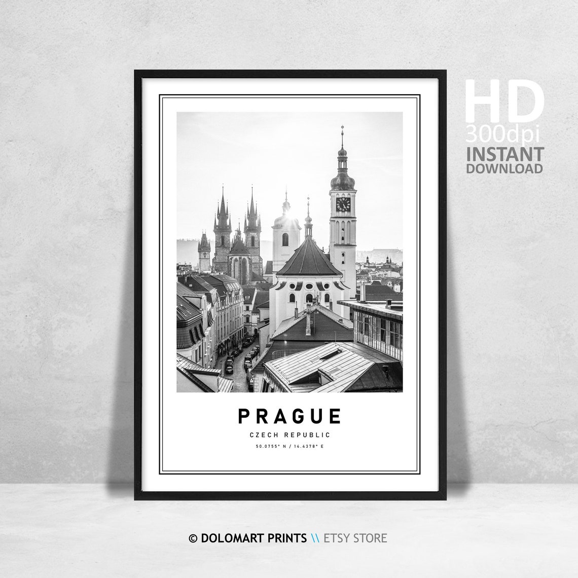 Prague Czech Republic City Coordinates Travel Photography Poster