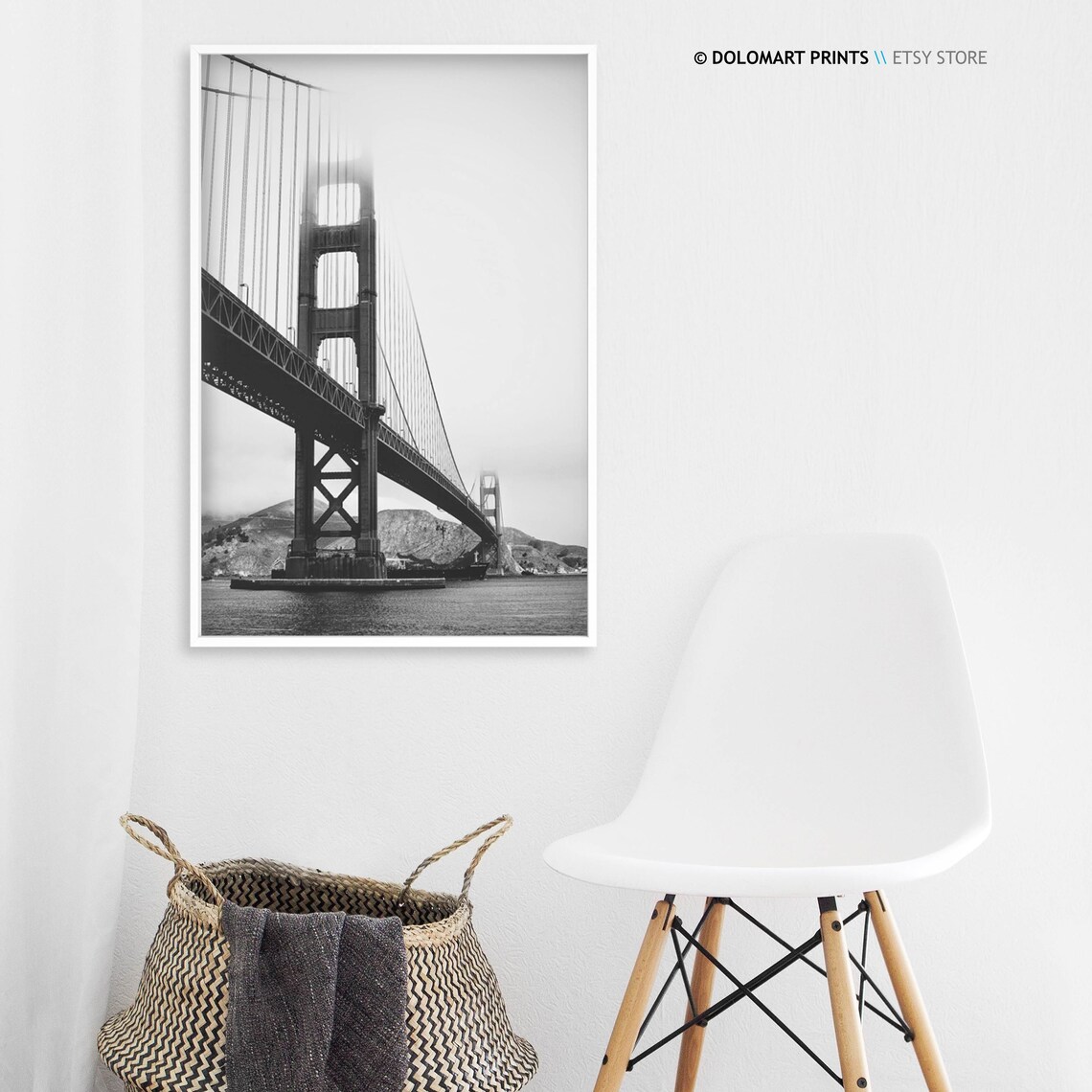 Golden Gate Bridge San Francisco Black and White Art Print - Image 3