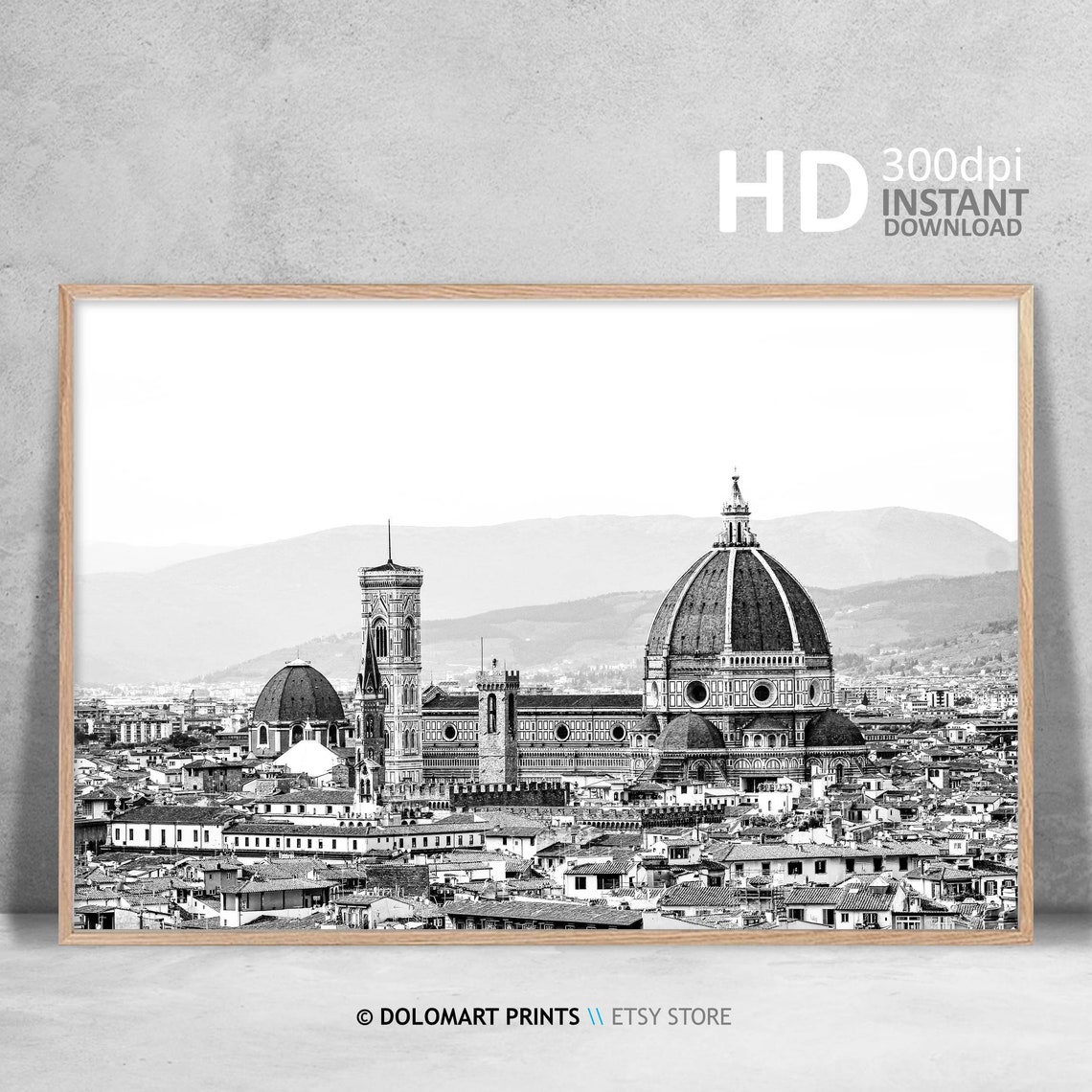 Florence Italy Duomo Cathedral Black And White Skyline Poster - Image 4