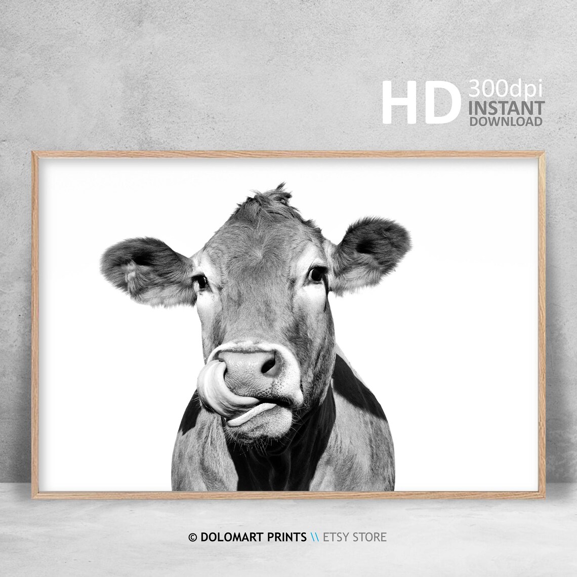 Rustic Cow Print, Minimalist Black and White Art - Image 4