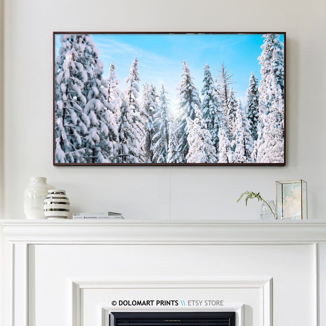 Snow Covered Pine Trees Bright Blue Sky Winter Frame TV Poster - Image 3