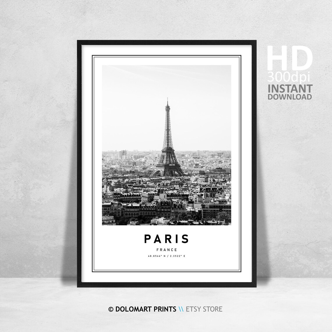 Paris France Travel Print, Eiffel Tower Coordinates