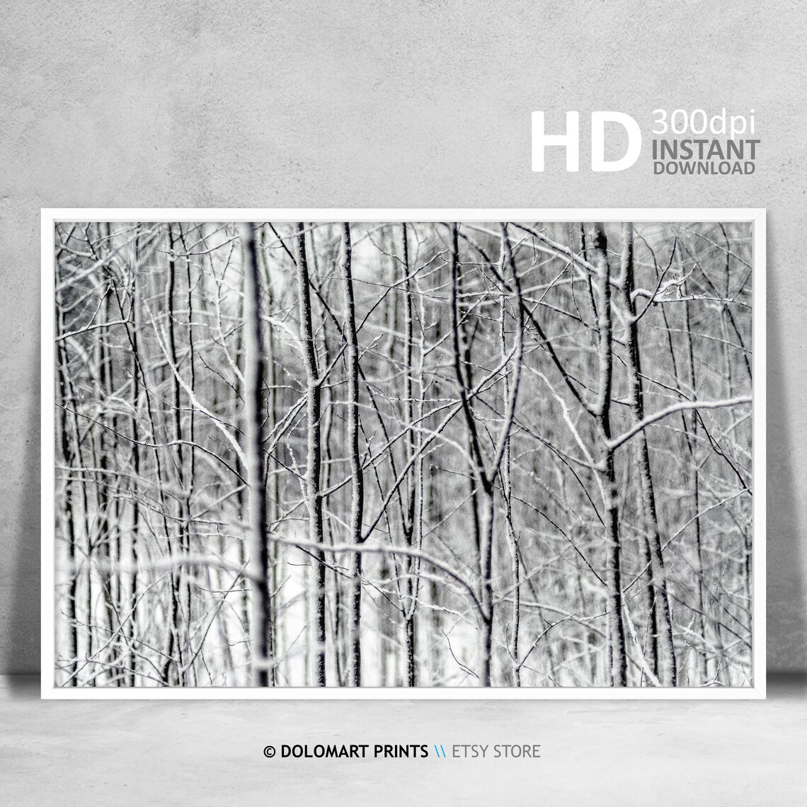 Winter Snow Forest Art Print, Christmas Wall Decor