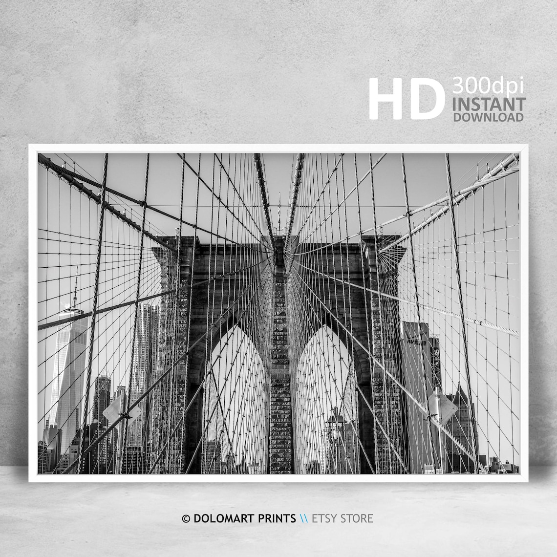 Brooklyn Bridge Horizontal Art Print, Modern Minimal