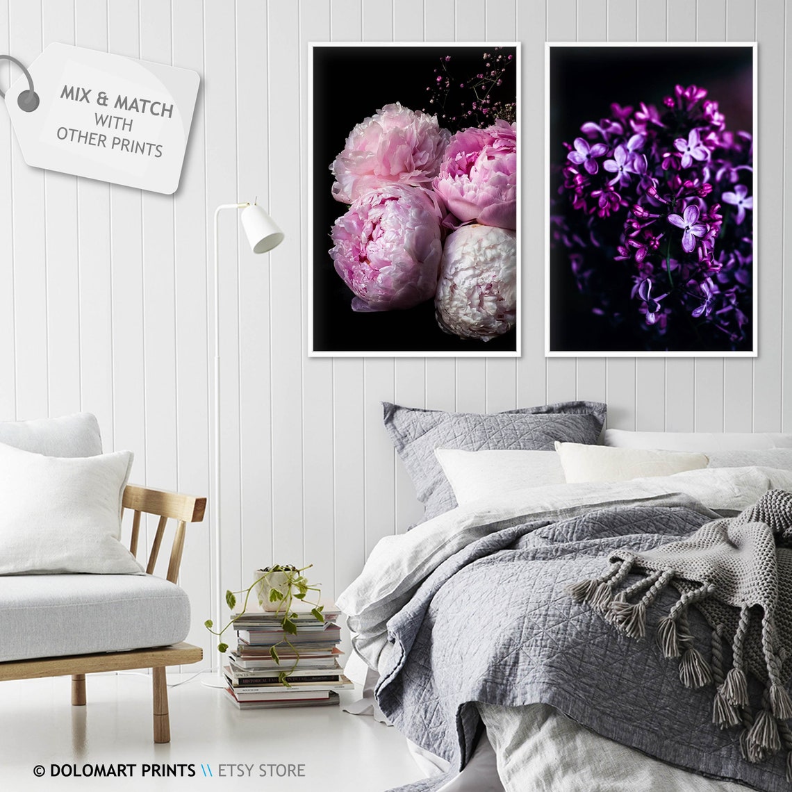 Blush Pink Peonies Dramatic Black Background Floral Photo Poster - Image 2