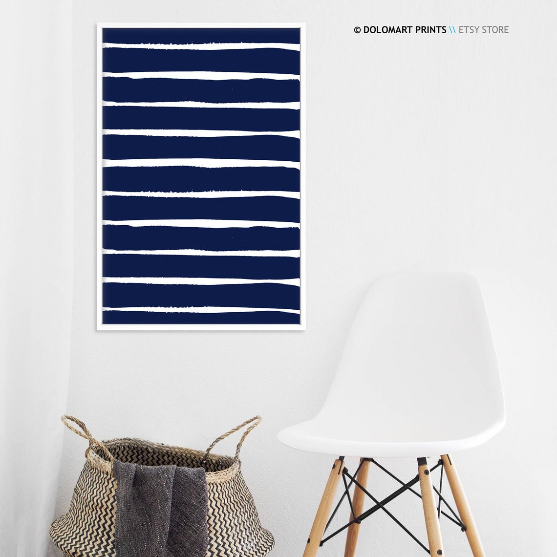 Indigo Blue Brushstroke Stripes Abstract Modern Painting Poster - Image 4
