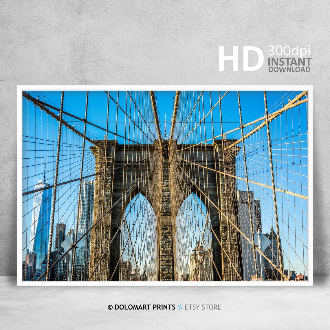 Brooklyn Bridge Cables Blue Sky New York City Photography Poster