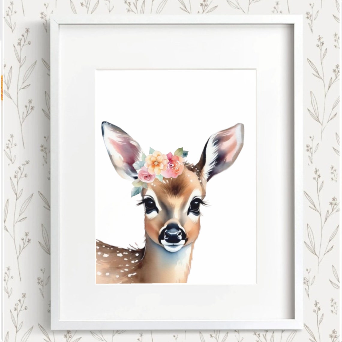 Deer Print Baby Deer Nursery Deer With Flower Crown Deer Wall Art Watercolor Art Woodland Decor Woodland Animals Animals And Flowers - Image 2