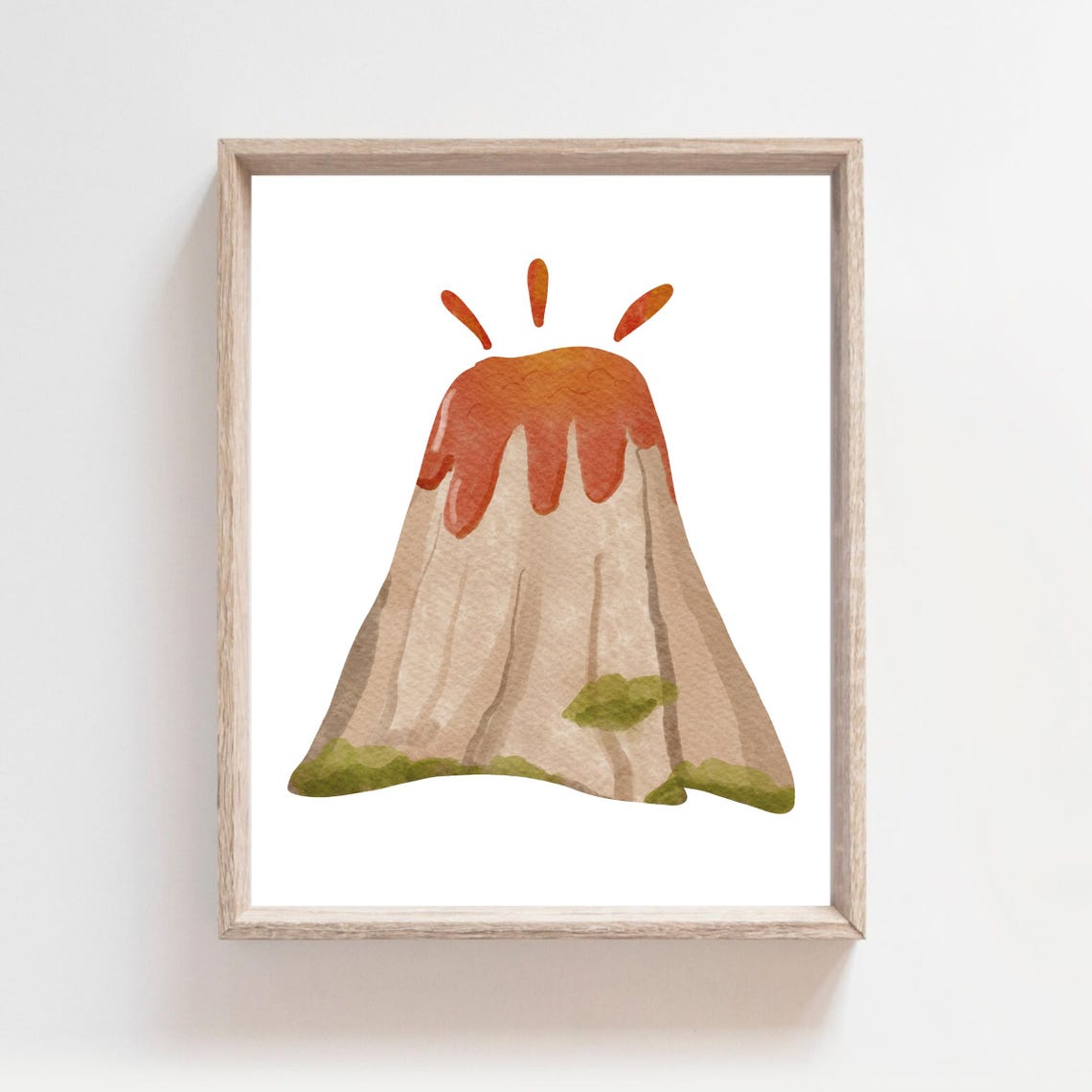 Cute Erupting Volcano Watercolor Dinosaur Era Kids Room Decor Poster