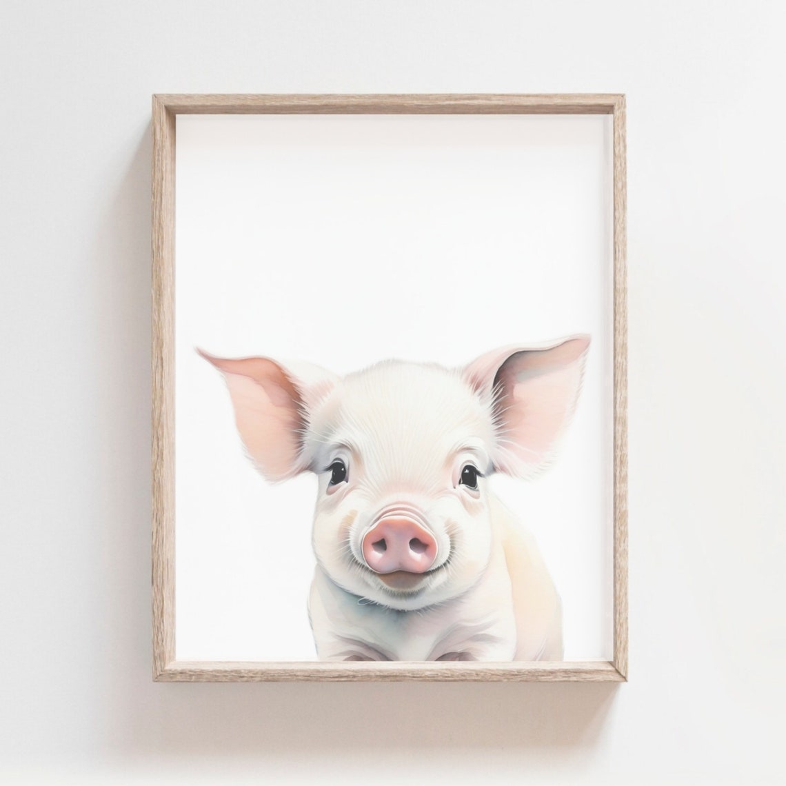 Sweet Pink Baby Pig Face Watercolor Farm Animal Nursery Poster