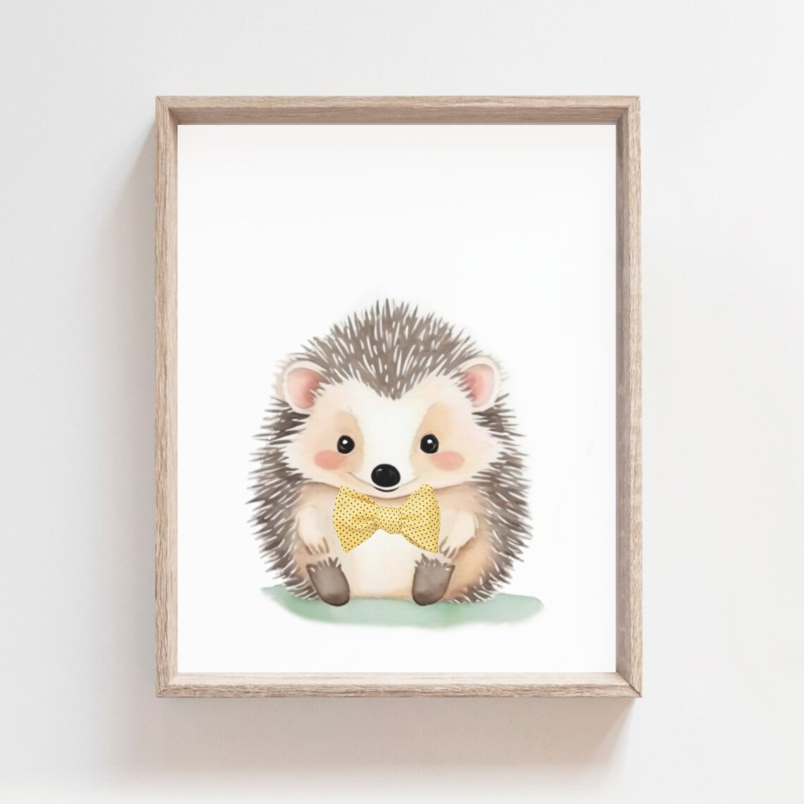 Cute Baby Hedgehog Yellow Bow Tie Watercolor Nursery Art Poster